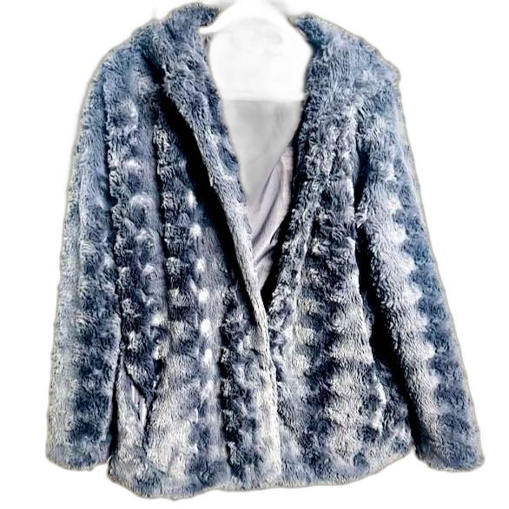 Forever 21 Chic Mob Wife Faux Fur Hooded Soft Plush Textured Buttoned Coat L